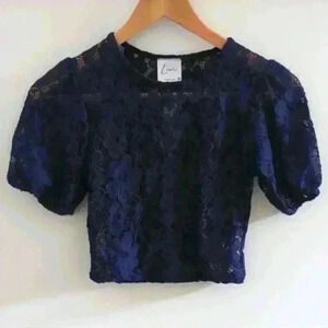 🌴2/$25🌴OLIVIA RAE | Livi Women's Navy Lace  Short Sleeve Crewneck Crop Top